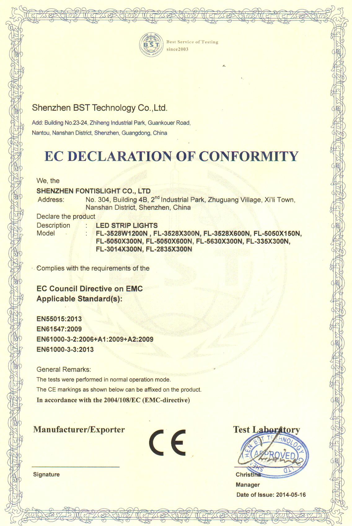 EC Declaration of LED strip lights